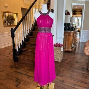 adrianna papell pink silk embellished evening gown size 2